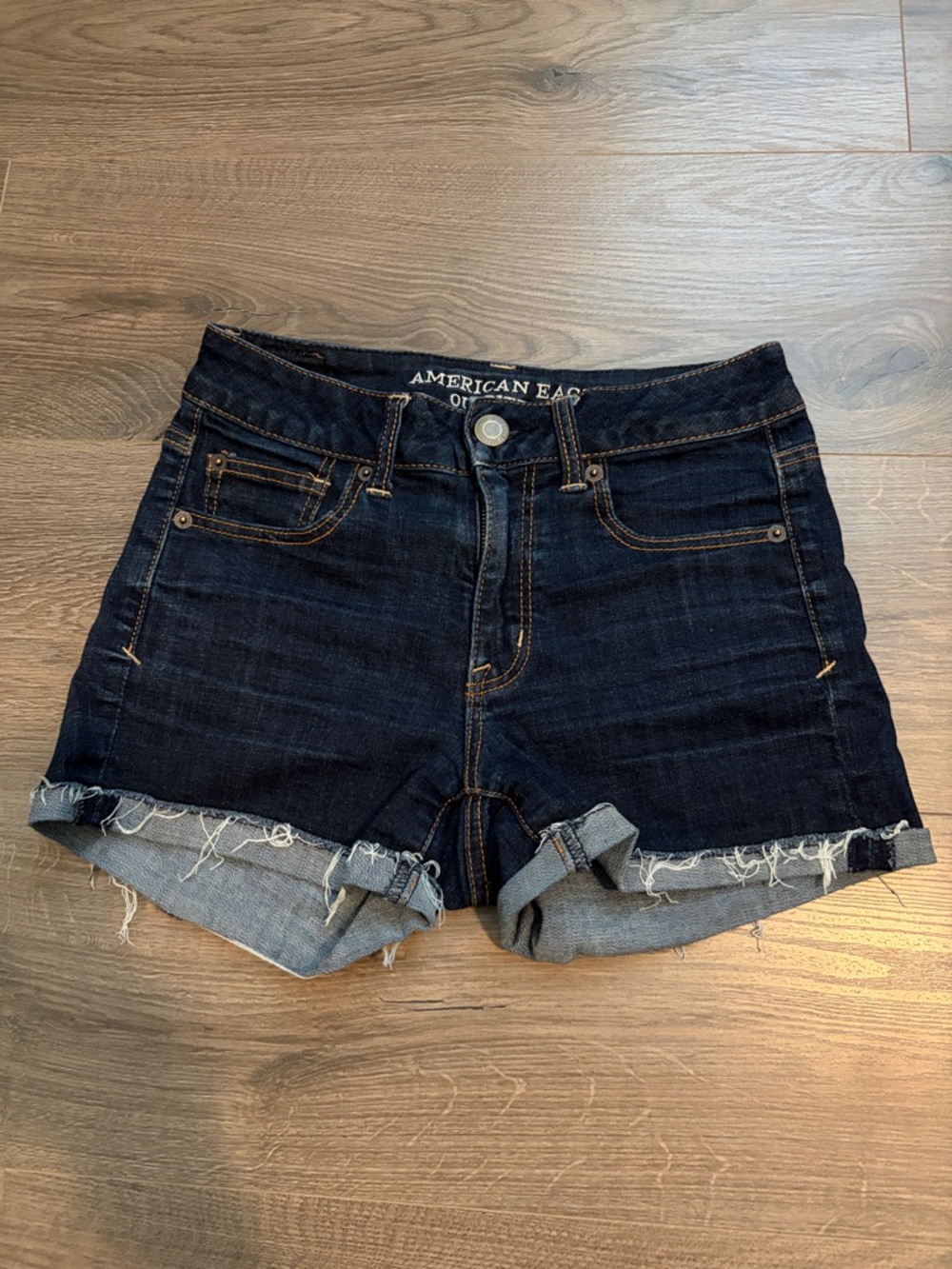 American Eagle super stretch denim shorts - high rise dark wash rolled cuff